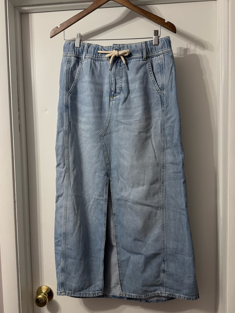 Pilcro Light Blue Women's Denim Maxi Skirt with Front Slit